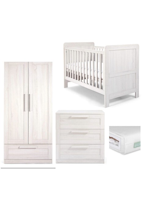 Atlas 4 Piece Cotbed with Dresser Changer, Wardrobe, and Premium Dual Core Mattress Set- White image number 1
